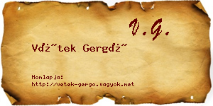 Vétek Gergő névjegykártya